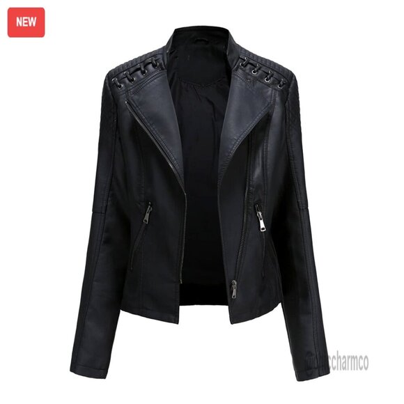 Jackets & Blazers - Faux Leather Moto Jacket Short Biker Coat with Pockets